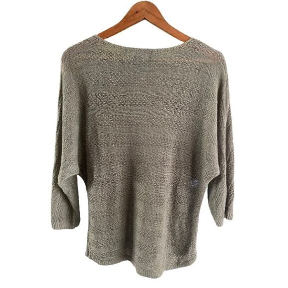 Tahari Linen Open Knit Coastal Boatneck Dolman Sleeve Green Knit Sweater Sz XS - Picture 2 of 7
